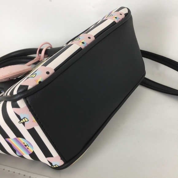 Luv Betsey Betsey Johnson Unicorn Cat Satchel Purse Bag Black White Stripe Small - Picture 8 of 13